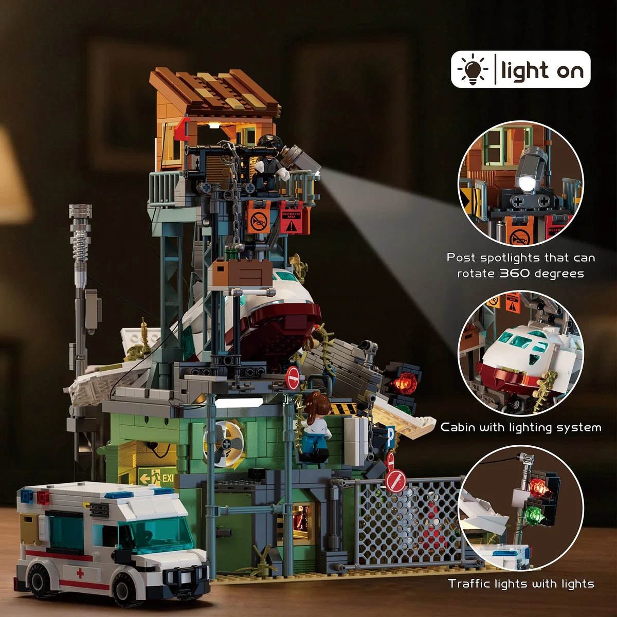 IAMBRICK Wrecked Plane Pharmacy lighting features