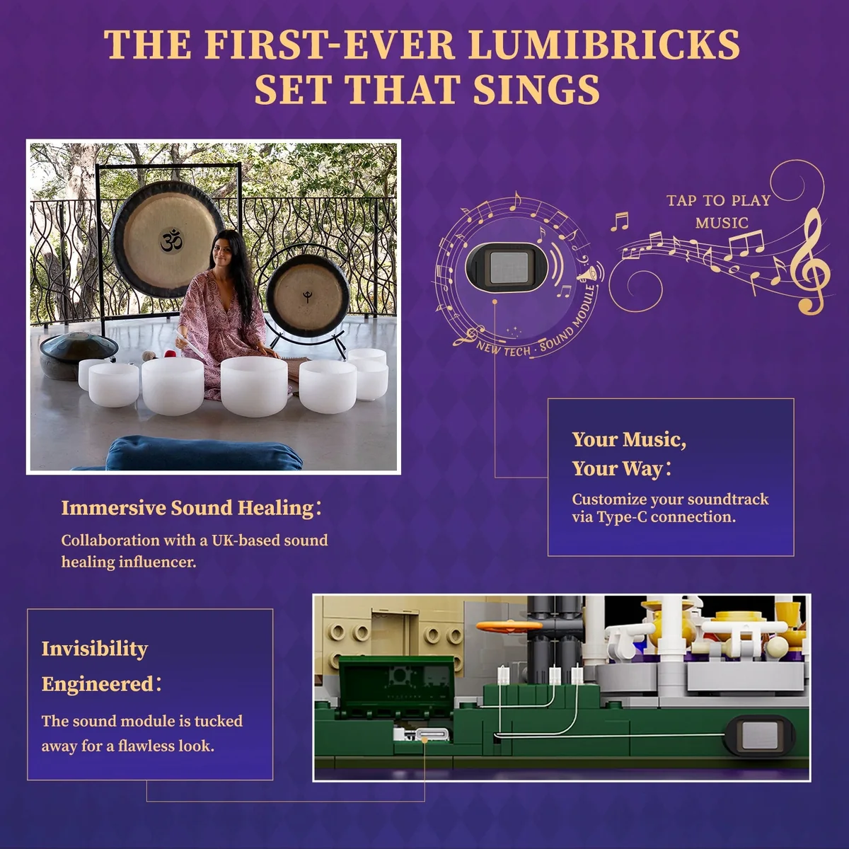 Lumibricks Luna Cottage 10014 sound module and Type-C music feature