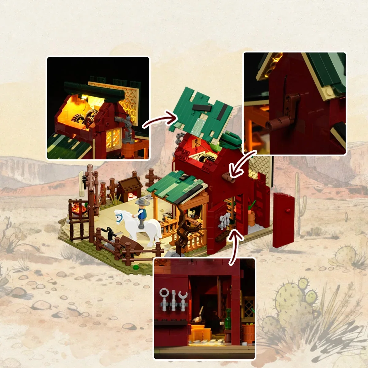 Lumibricks Wild West Ranch Duel 14017 removable roof and access details