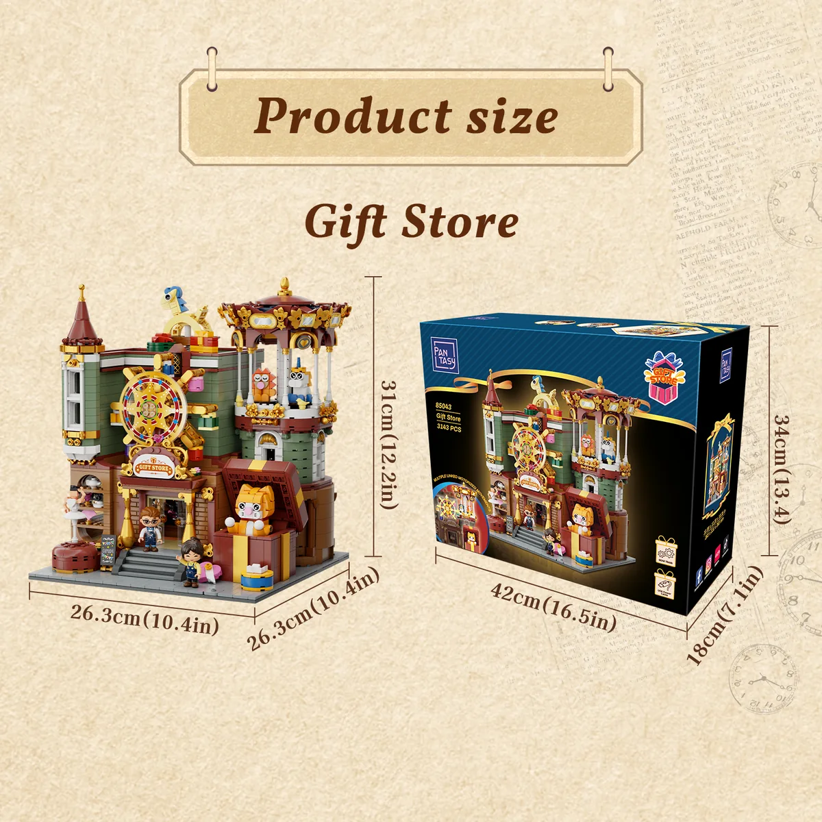 Pantasy Gift Store 85043 product size and box graphic