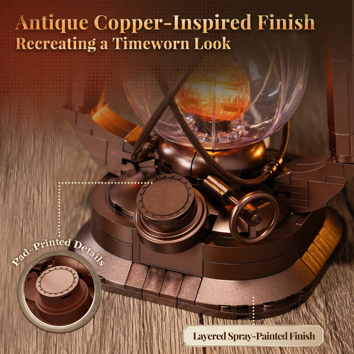Pantasy Kerosene Lamp 85056 antique copper finish pad printed details and spray painted finish