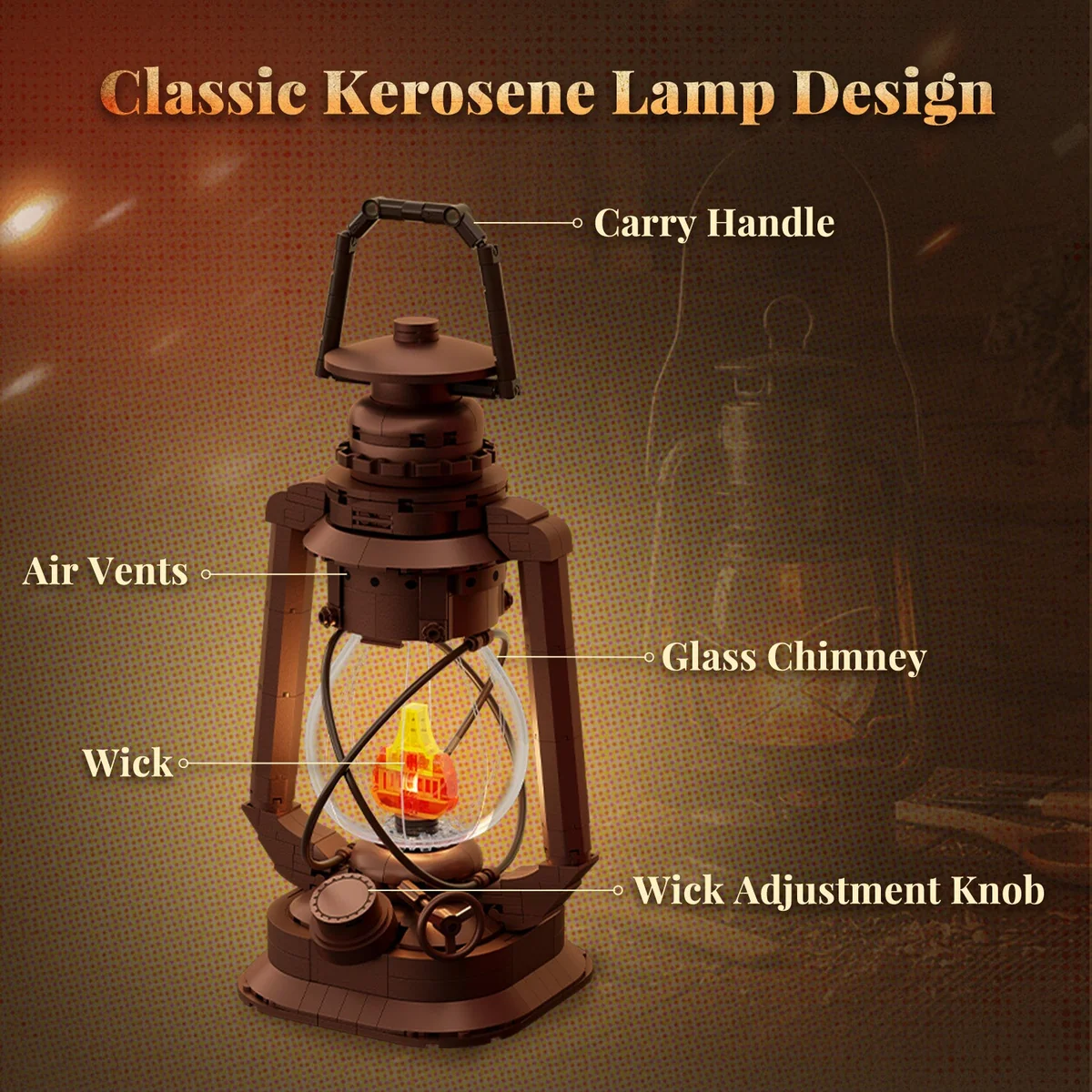 Pantasy Kerosene Lamp 85056 labelled design with carry handle air vents chimney wick and adjustment knob