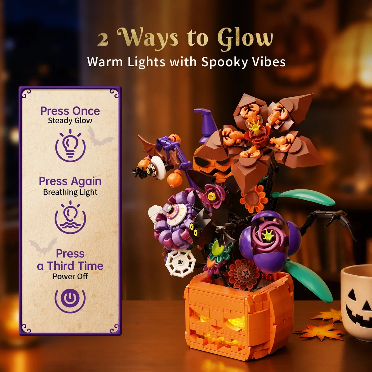 Pantasy Midnight Pumpkin Bouquet 85067 steady glow and breathing light modes