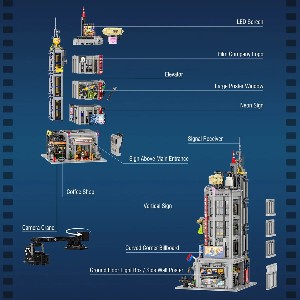 Lumibricks Film Studio Tower 19015 exterior features and modular sections