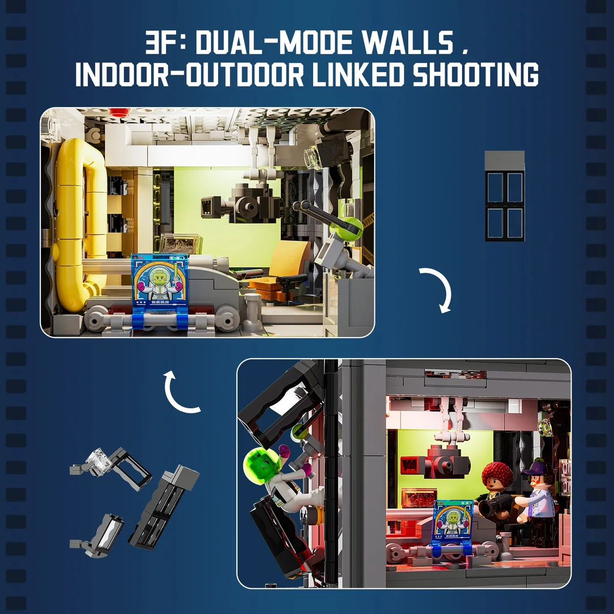 Lumibricks Film Studio Tower 19015 swappable third-floor soundstage wall