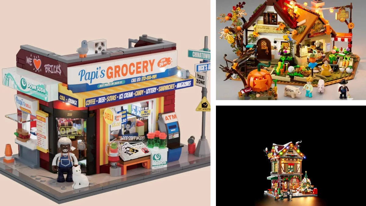 Lumibricks Amazon Germany leak showing The Bodega, Autumn Farm and Christmas Pub