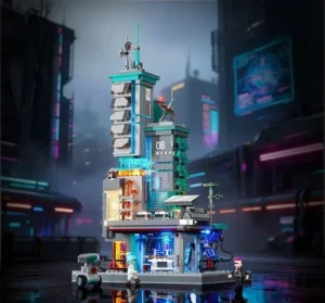 Lumibricks Neon Tech Station 17010 render with integrated lighting