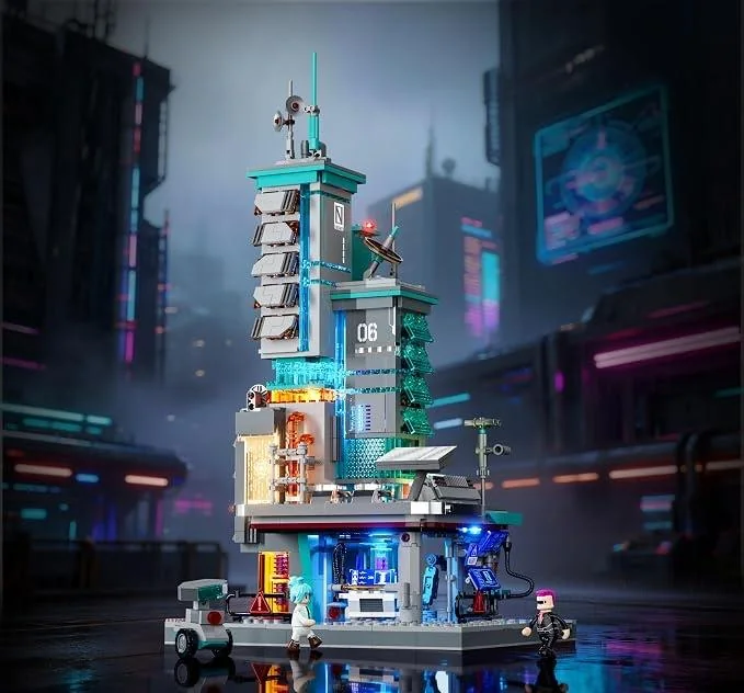 Lumibricks Neon Tech Station 17010 render with integrated lighting