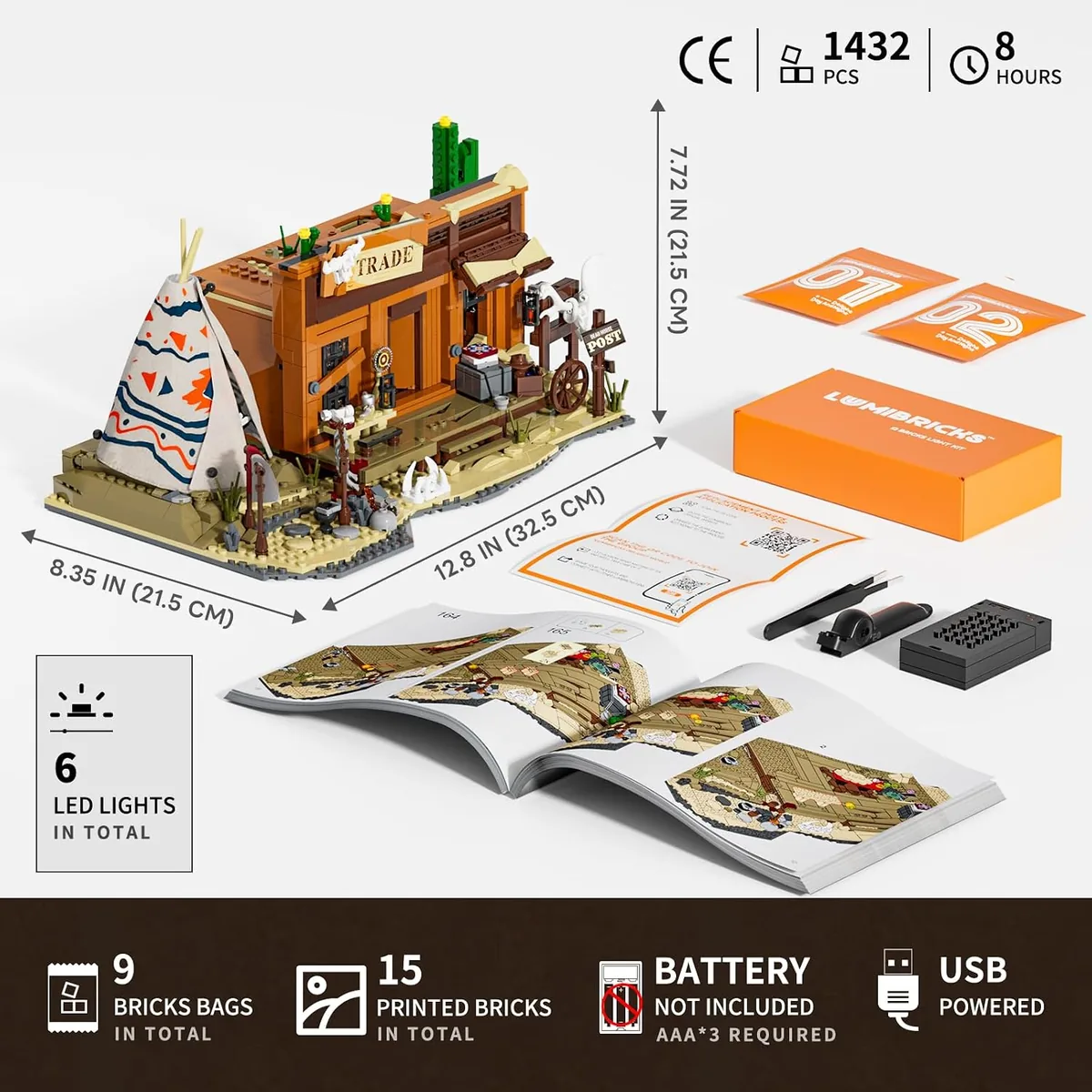 Lumibricks Western Fur Trading Post 14018 specification panel