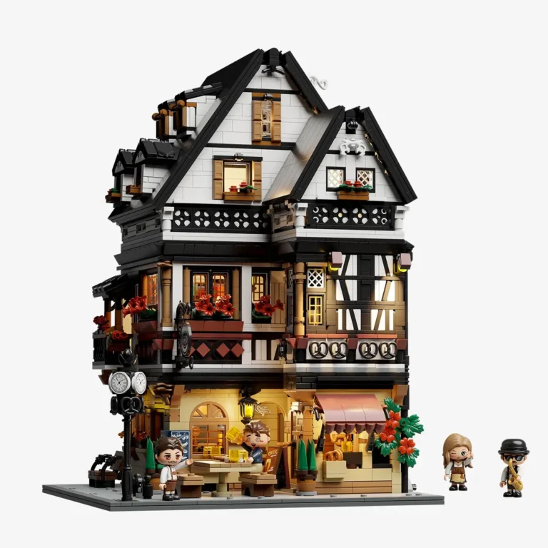 Pantasy Bavarian Tavern 85049 half-timbered exterior with four figures
