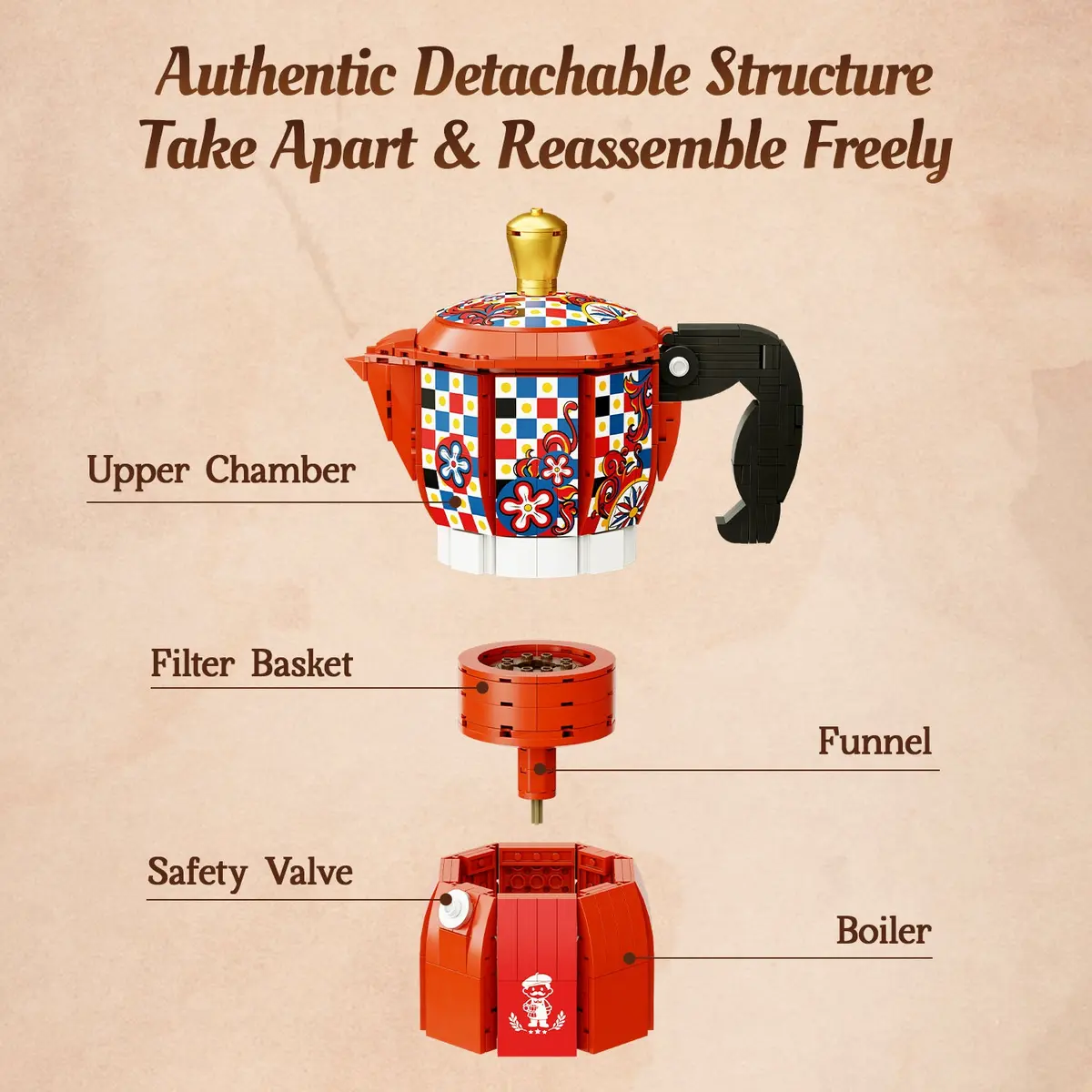 Pantasy Moka Pot 85058 detachable boiler filter basket and upper chamber