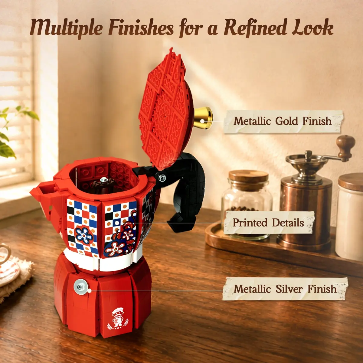 Pantasy Moka Pot 85058 metallic finishes and printed details