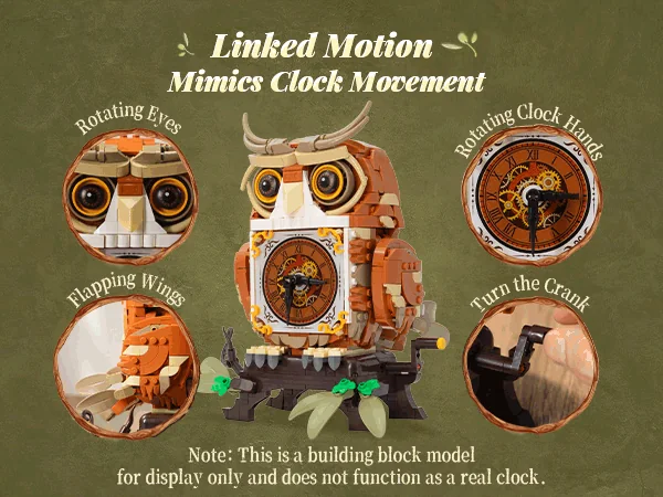 Pantasy Owl Clock 85051 linked crank motion with rotating eyes wings and clock hands