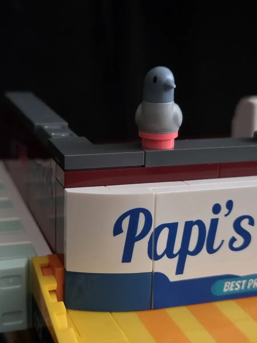 Pigeon perched on the roof of Lumibricks The Bodega 26 19017