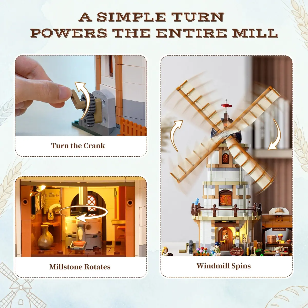 Lumibricks Dutch Windmill Millhouse 16012 linked crank mechanism