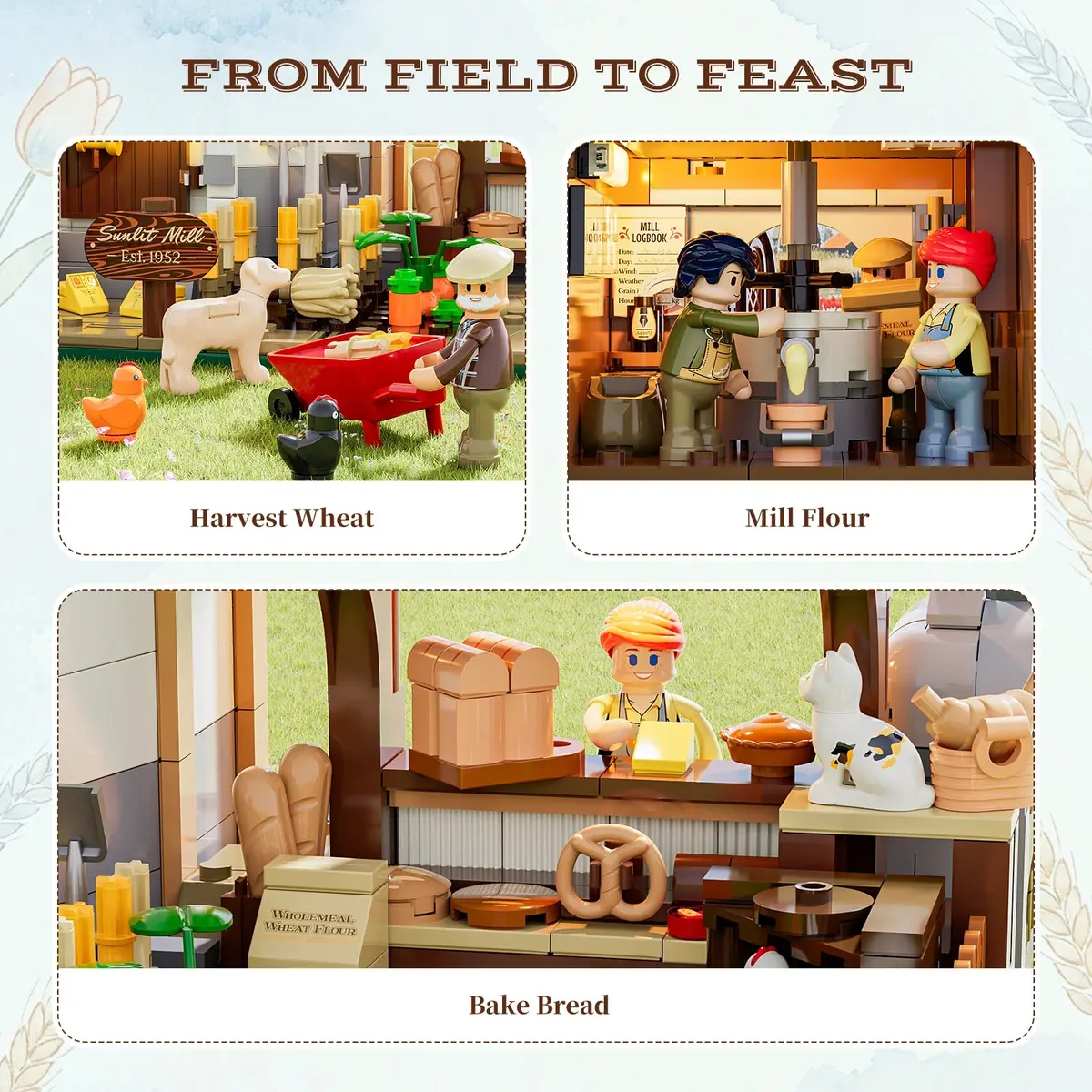 Lumibricks Dutch Windmill Millhouse 16012 wheat mill and bakery scenes