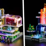 Lumibricks Neon Elite Lounge 17013 and Neon Garden 17014 illuminated Cyberpunk sets