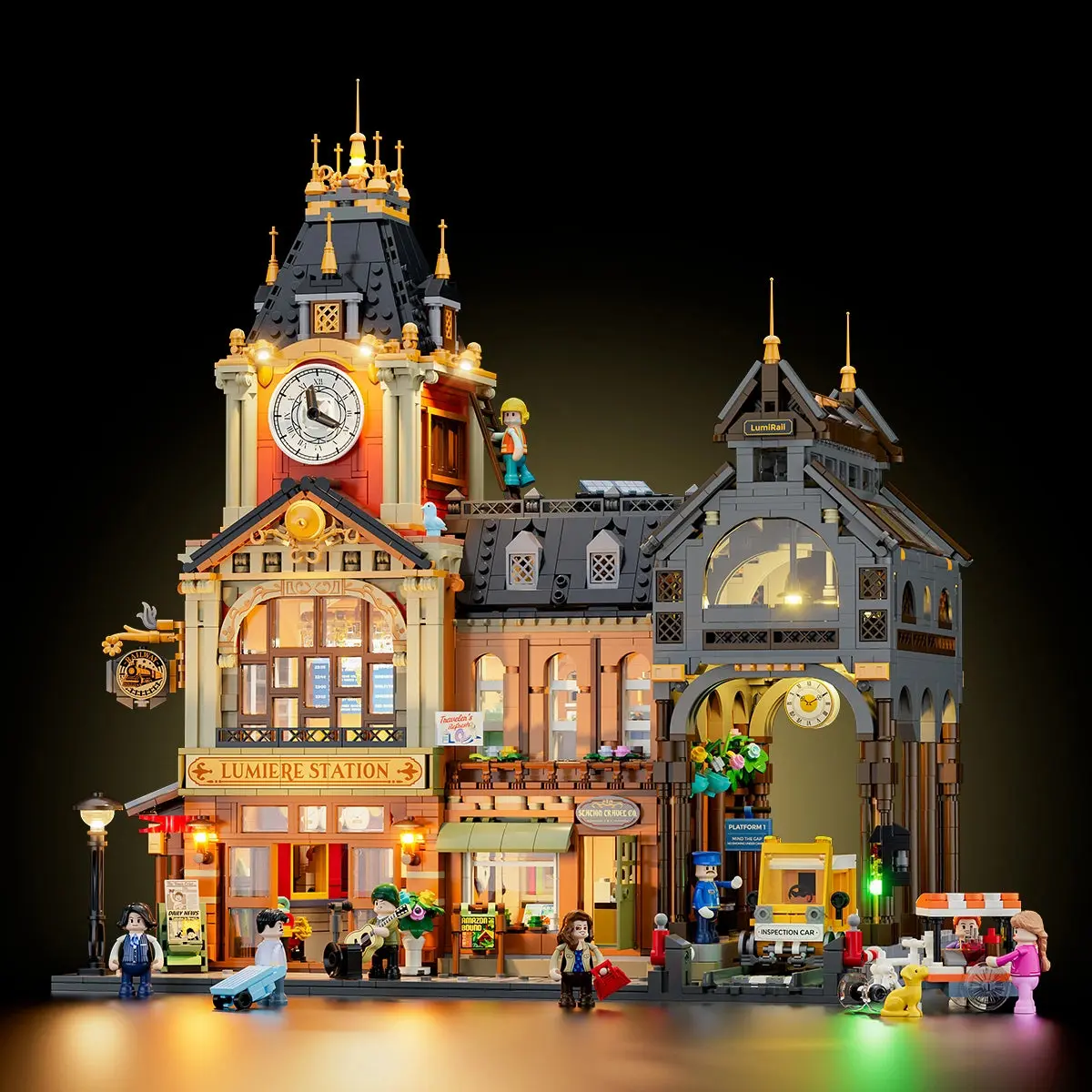 Lumibricks Train Station 15017 illuminated Victorian station building