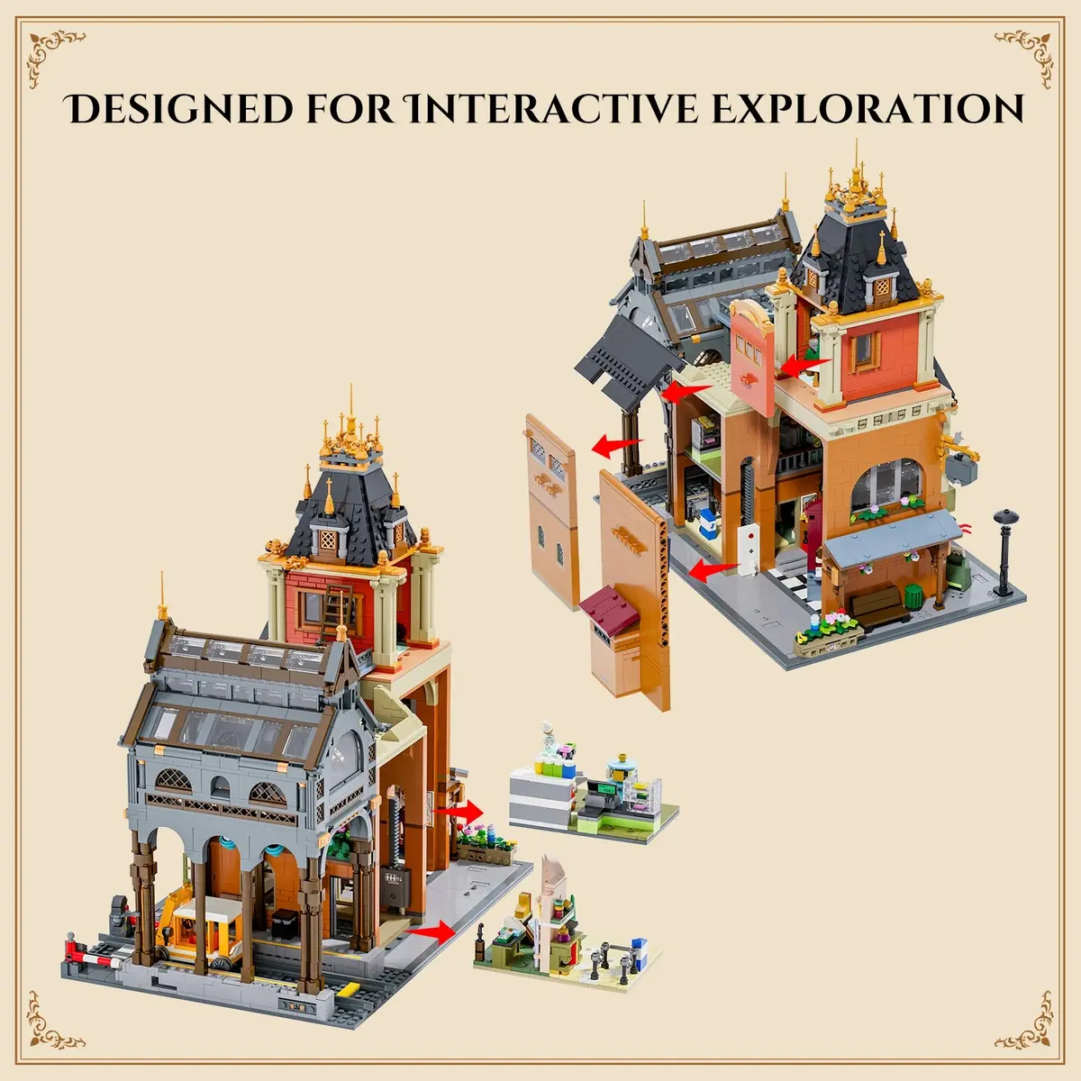 Lumibricks Train Station 15017 detachable rear and accessible interior