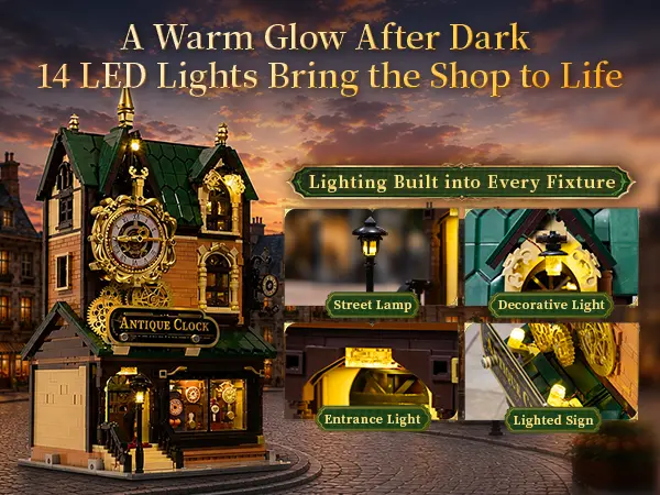 Pantasy Antique Clock Shop 85060 showing 14 integrated LED lights