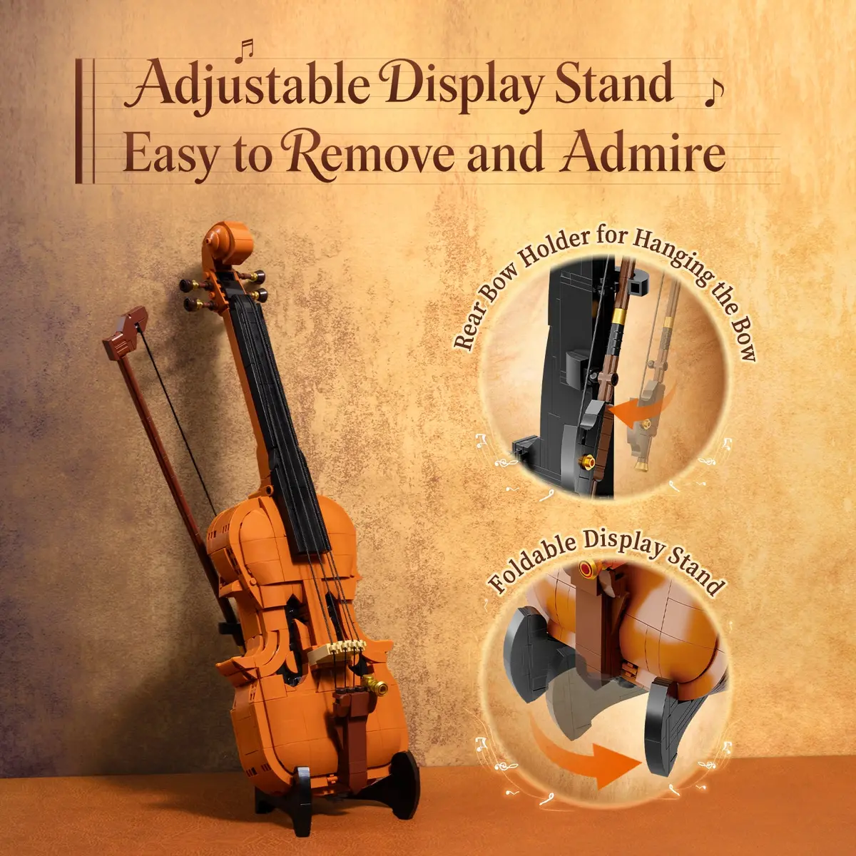 Pantasy Violin 85065 with foldable adjustable display stand and bow holder
