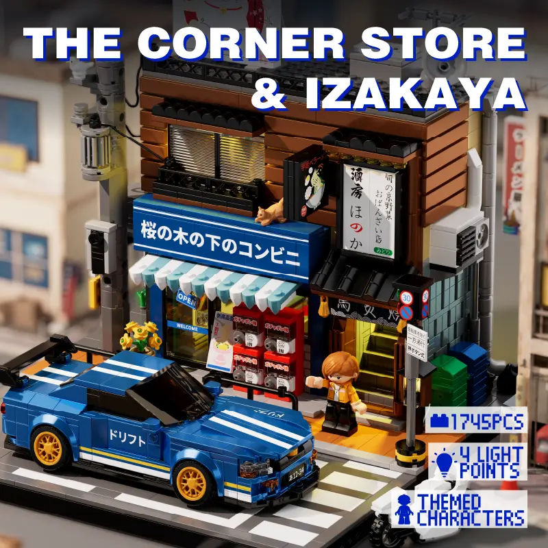 IAMBRICK Corner Store and Izakaya 50105 with blue Azure Night Runner street car