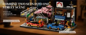 IAMBRICK Sakura Line sets 50104 and 50105 connected as one Japanese street scene