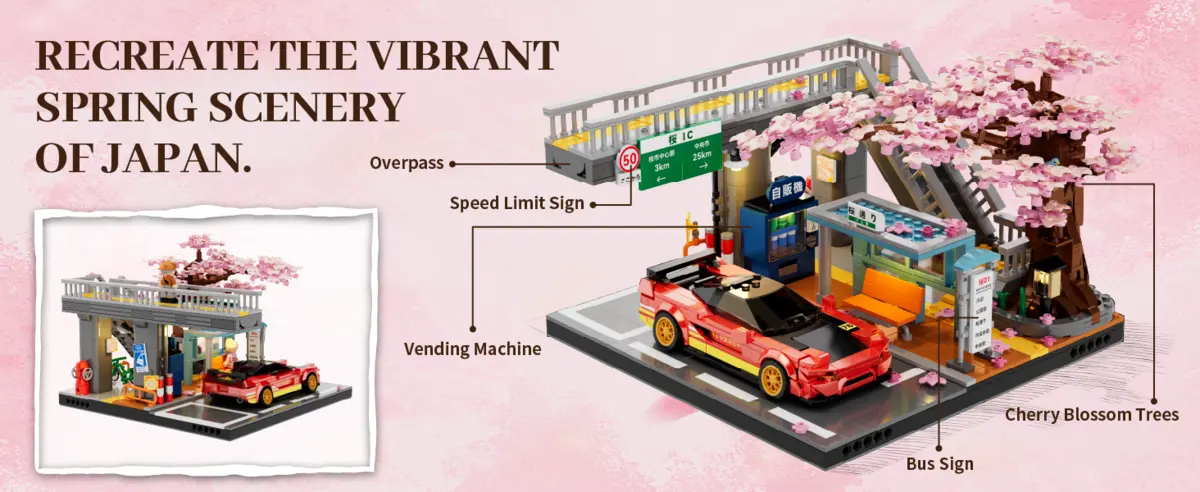 IAMBRICK Sakura Station and Skybridge 50104 details including station shelter and vending machine