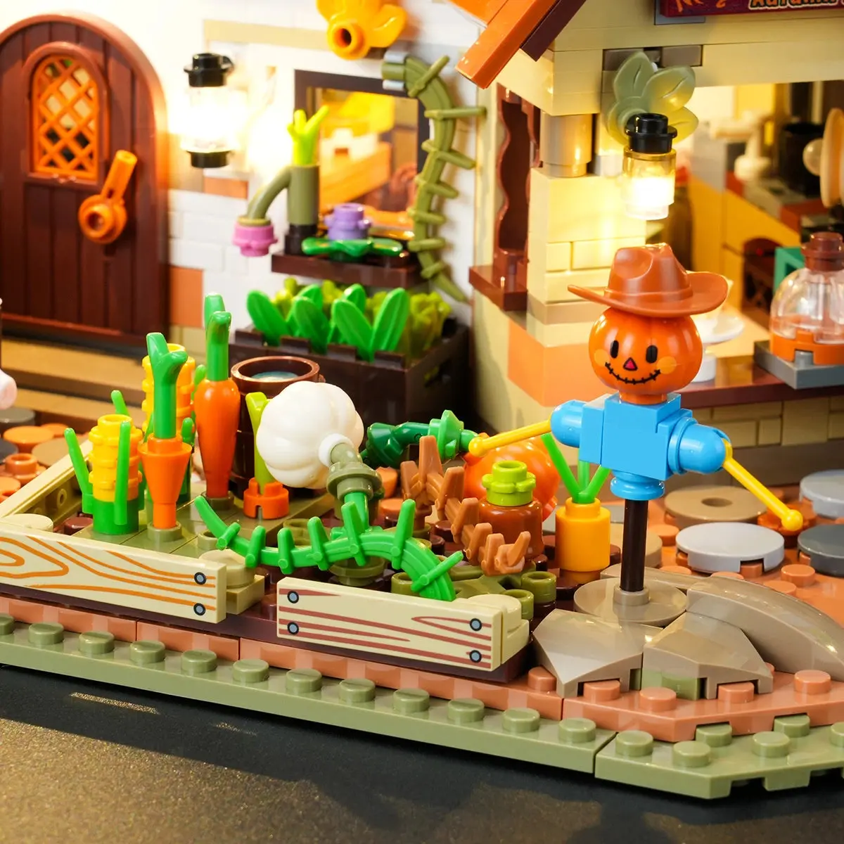 Vegetable garden and scarecrow at Lumibricks Autumn Farmhouse 16013