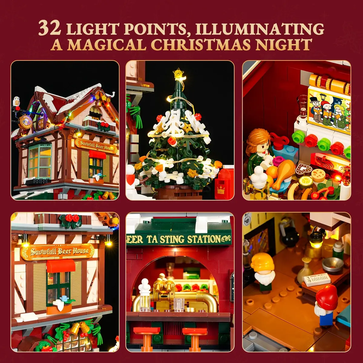 Lumibricks Christmas Pub 15014 lighting overview showing 32 light points