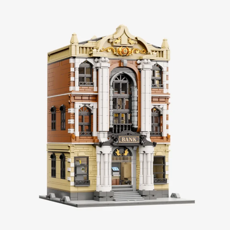 Pantasy Bank 85038 front view with classical columns, arched windows and a black-and-gold BANK sign