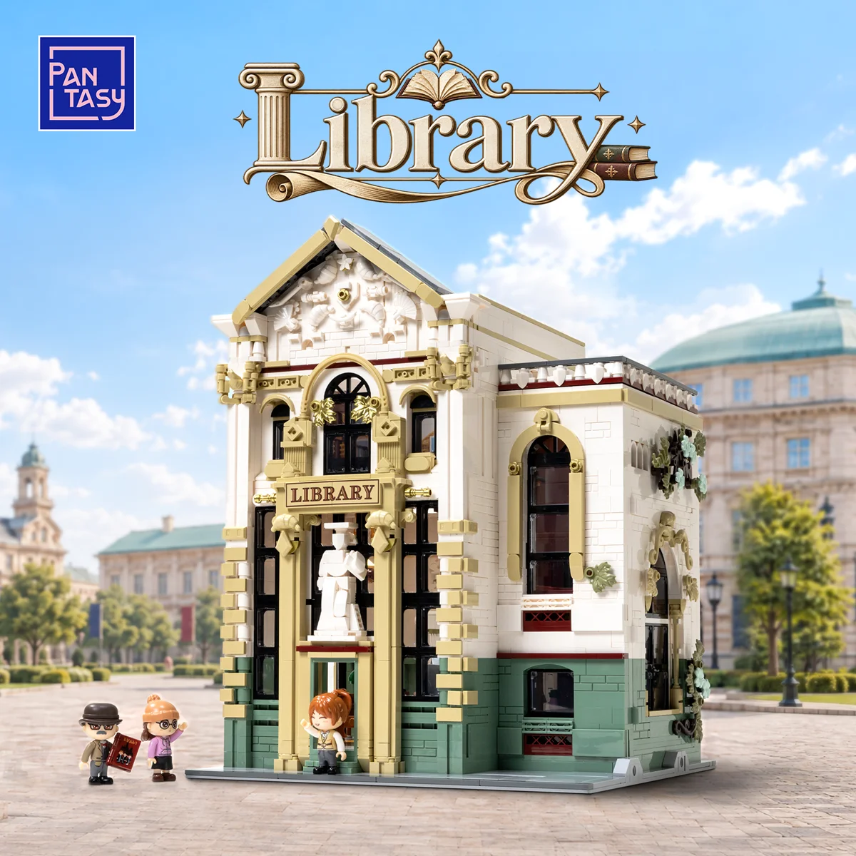 Pantasy Library 85077 exterior with three figures