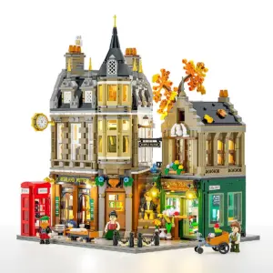 Lumibricks Edinburgh Corner 15021 with Highland Pottery, Bloom Petal florist and a red telephone box