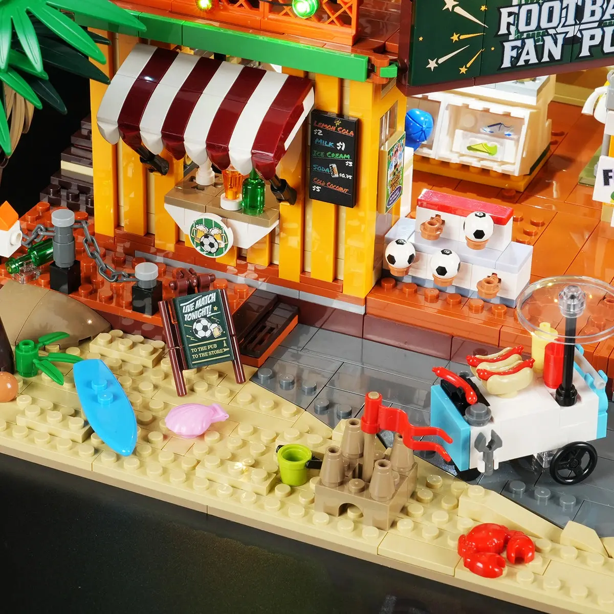 Hot dog cart, sandcastle and dessert serving window outside Football Fan Pub 20008