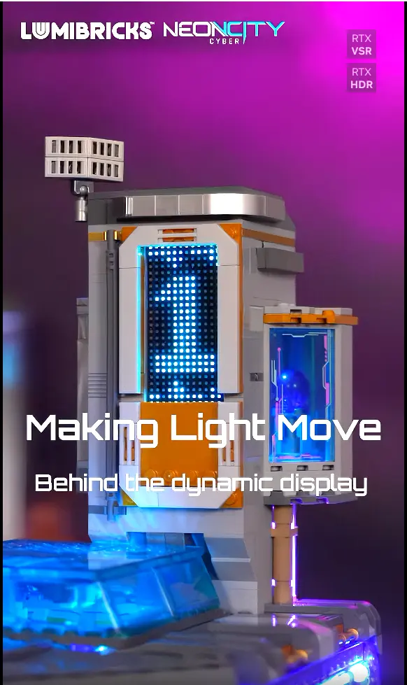 Lumibricks Neoncity Exchange dot-matrix countdown display showing the number one