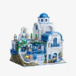 Pantasy Aegean Villa 85064 with white walls, blue dome, terraces and four figures