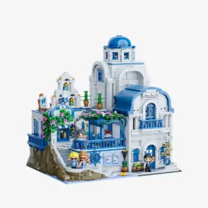 Pantasy Aegean Villa 85064 with white walls, blue dome, terraces and four figures