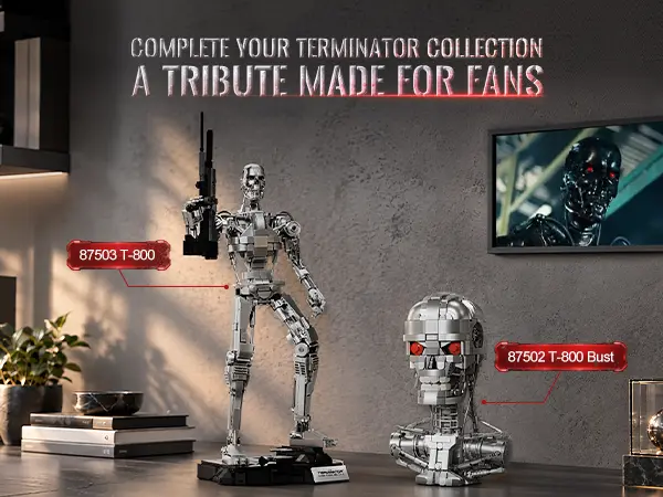 Pantasy T-800 87503 full figure displayed beside T-800 Bust 87502