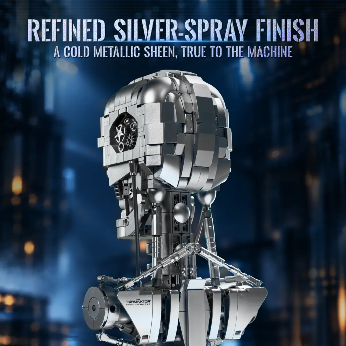 Rear of Pantasy T-800 Bust 87502 showing silver finish and neck details